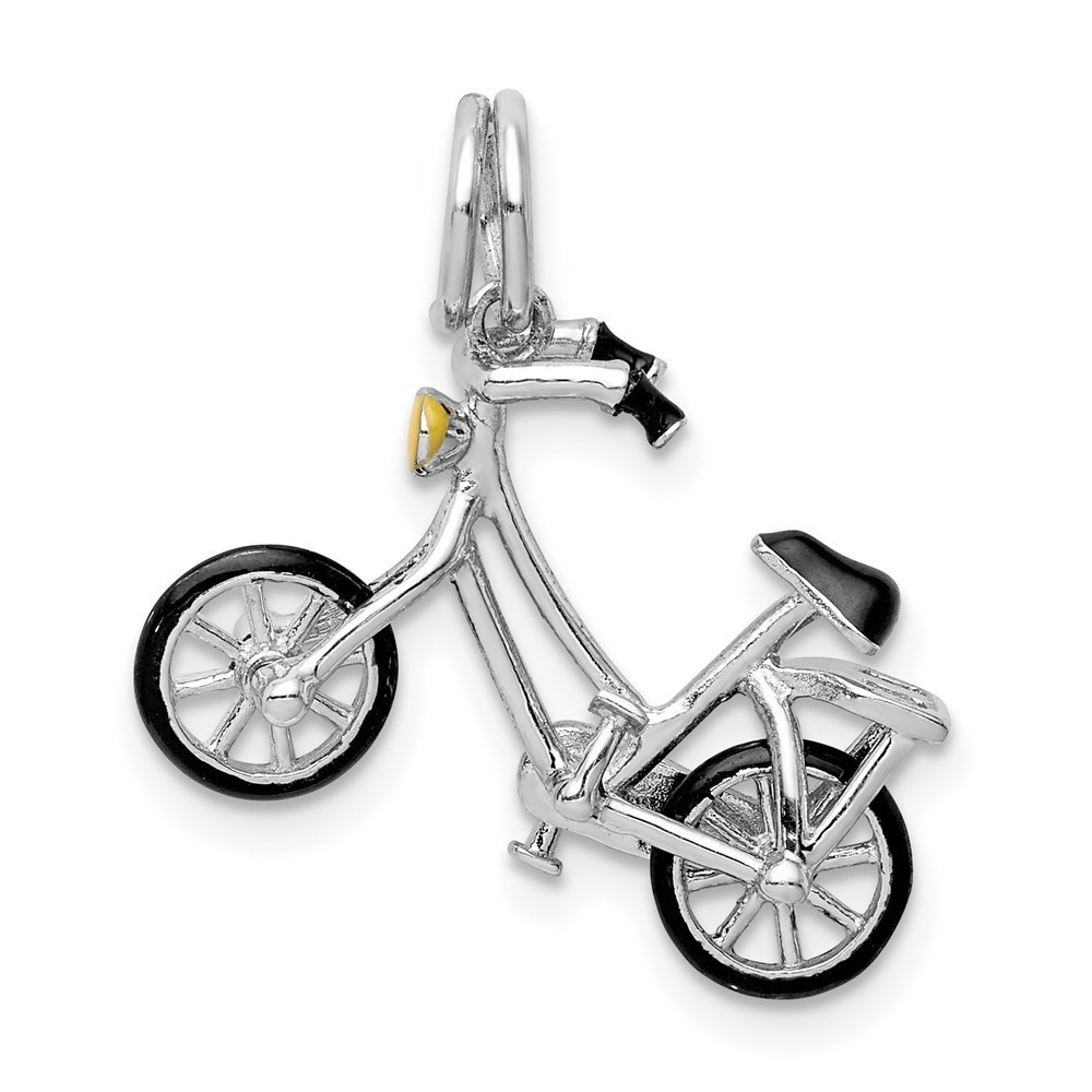 Sterling Silver Small Travel Enameled Moveable Bicycle Necklace Charm Pendant